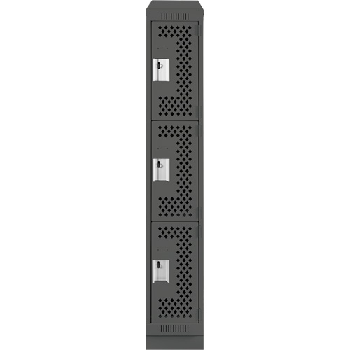 Clean Line Lockers, 3 -tier, 12" x 15" x 82", Steel, Charcoal, Rivet (Assembled), Perforated Brunswick Fyr & Safety