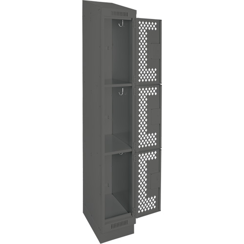 Clean Line Lockers, 3 -tier, 12" x 15" x 82", Steel, Charcoal, Rivet (Assembled), Perforated Brunswick Fyr & Safety