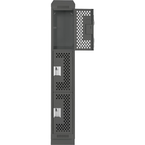 Clean Line Lockers, 3 -tier, 12" x 15" x 82", Steel, Charcoal, Rivet (Assembled), Perforated Brunswick Fyr & Safety