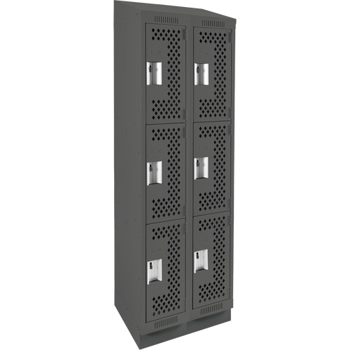 Clean Line Lockers, 3 -tier, Bank of 2, 24" x 15" x 82", Steel, Charcoal, Rivet (Assembled), Perforated Brunswick Fyr & Safety