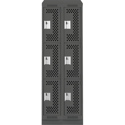Clean Line Lockers, 3 -tier, Bank of 2, 24" x 15" x 82", Steel, Charcoal, Rivet (Assembled), Perforated Brunswick Fyr & Safety