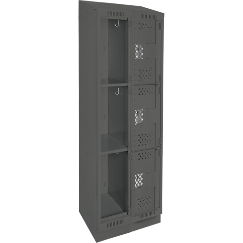 Clean Line Lockers, 3 -tier, Bank of 2, 24" x 15" x 82", Steel, Charcoal, Rivet (Assembled), Perforated Brunswick Fyr & Safety