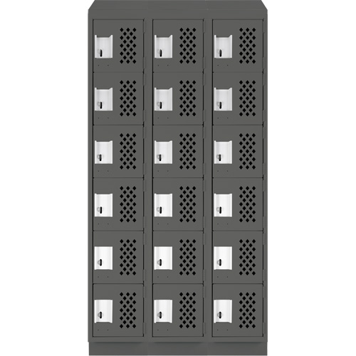 Assembled Lockerettes Clean Line Perforated Economy Lockers, 6 -tier, Bank of 3, 18" x 72" x 12", Steel Brunswick Fyr & Safety