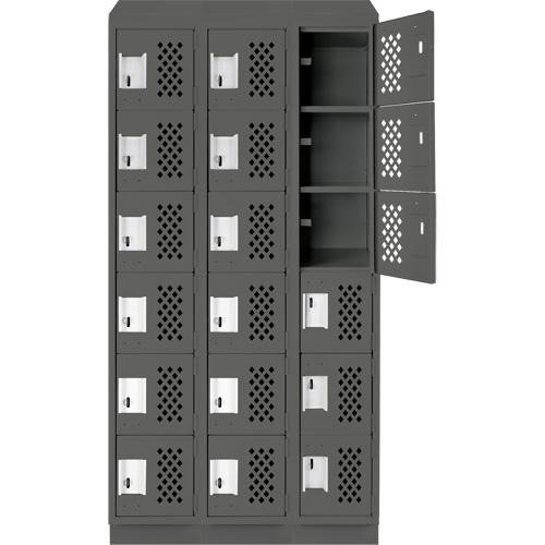 Assembled Lockerettes Clean Line Perforated Economy Lockers, 6 -tier, Bank of 3, 18" x 72" x 12", Steel Brunswick Fyr & Safety