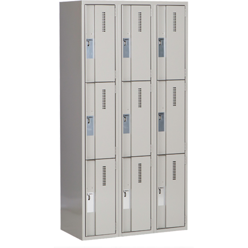 Concorde Heavy-Duty Lockers, 3 -tier, Bank of 3, 36" x 18" x 72", Steel, Grey, Welded (Assembled) Brunswick Fyr & Safety