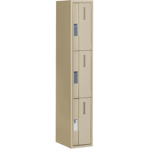 Concorde Heavy-Duty Lockers, 3 -tier, 12" x 18" x 72", Steel, Beige, Welded (Assembled) Brunswick Fyr & Safety
