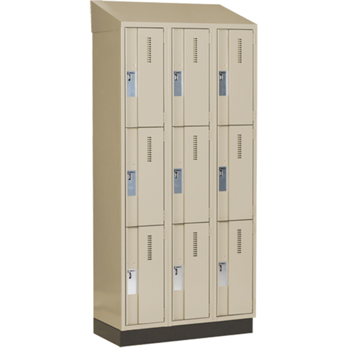 Concorde Heavy-Duty Lockers, 3 -tier, Bank of 3, 36" x 18" x 82", Steel, Beige, Welded (Assembled) Brunswick Fyr & Safety