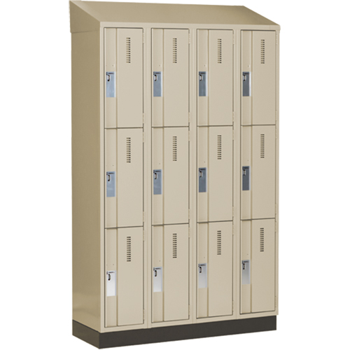 Concorde Heavy-Duty Lockers, 3 -tier, Bank of 4, 48" x 18" x 82", Steel, Beige, Welded (Assembled) Brunswick Fyr & Safety