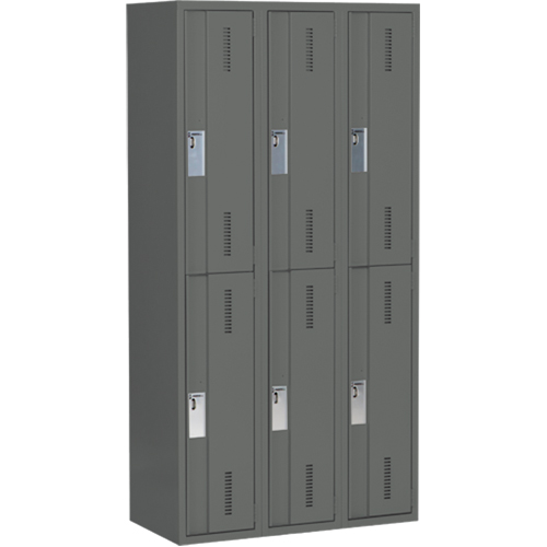 Concorde Heavy-Duty Lockers, 2 -tier, Bank of 3, 36" x 18" x 72", Steel, Charcoal, Welded (Assembled) Brunswick Fyr & Safety