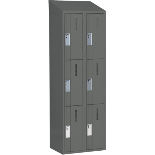 Concorde Heavy-Duty Lockers, 3 -tier, Bank of 2, 24" x 18" x 78", Steel, Charcoal, Welded (Assembled) Brunswick Fyr & Safety