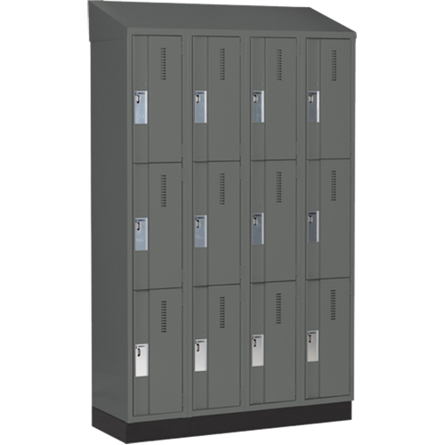Concorde Heavy-Duty Lockers, 3 -tier, Bank of 4, 48" x 18" x 82", Steel, Charcoal, Welded (Assembled) Brunswick Fyr & Safety