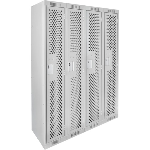 Clean Line Lockers, Bank of 4, 48" x 15" x 72", Steel, Grey, Rivet (Assembled), Perforated Brunswick Fyr & Safety