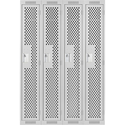Clean Line Lockers, Bank of 4, 48" x 15" x 72", Steel, Grey, Rivet (Assembled), Perforated Brunswick Fyr & Safety