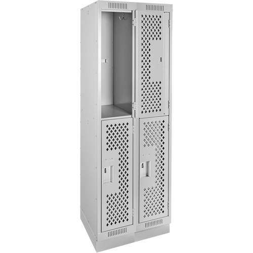 Casiers Clean Line, 2 niveaux, Bloc de 2, 24" x 18" x 76", Acier, Gris, Rivet (assembl&eacute;), Perfor&eacute; Brunswick Fyr & Safety
