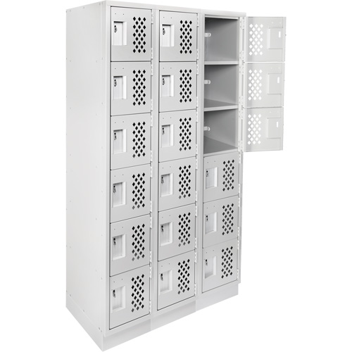 Assembled Lockerettes Clean Line Perforated Economy Lockers, 6 -tier, Bank of 3, 18" x 72" x 12", Steel Brunswick Fyr & Safety
