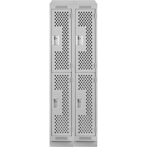 Clean Line Lockers, 2 -tier, Bank of 2, 24" x 15" x 82", Steel, Grey, Rivet (Assembled), Perforated Brunswick Fyr & Safety