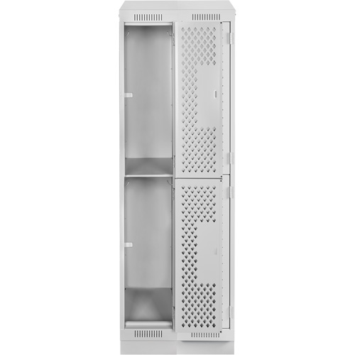 Clean Line Lockers, 2 -tier, Bank of 2, 24" x 15" x 82", Steel, Grey, Rivet (Assembled), Perforated Brunswick Fyr & Safety