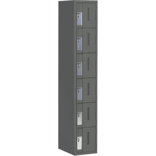 Concorde Heavy-Duty Lockers, 6 -tier, 12" x 18" x 72", Steel, Charcoal, Welded (Assembled) Brunswick Fyr & Safety