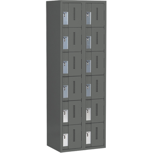Concorde Heavy-Duty Lockers, 6 -tier, Bank of 2, 24" x 18" x 72", Steel, Charcoal, Welded (Assembled) Brunswick Fyr & Safety