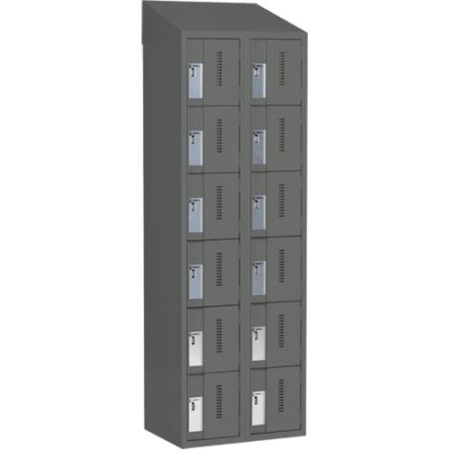 Concorde Heavy-Duty Lockers, 6 -tier, Bank of 2, 24" x 18" x 78", Steel, Charcoal, Welded (Assembled) Brunswick Fyr & Safety