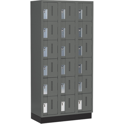 Concorde Heavy-Duty Lockers, 6 -tier, Bank of 3, 36" x 18" x 76", Steel, Charcoal, Welded (Assembled) Brunswick Fyr & Safety