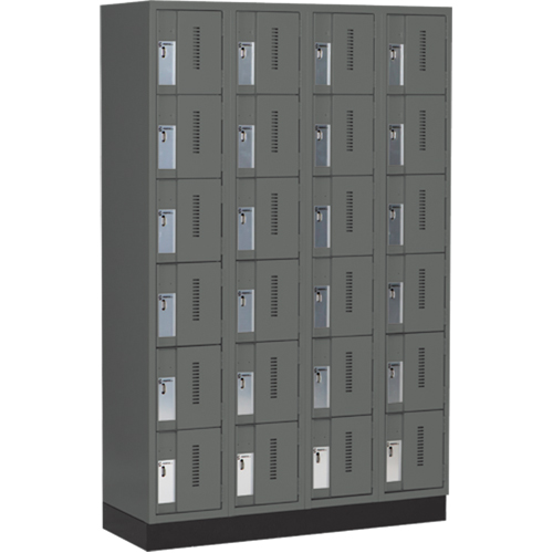 Concorde Heavy-Duty Lockers, 6 -tier, Bank of 4, 48" x 18" x 76", Steel, Charcoal, Welded (Assembled) Brunswick Fyr & Safety