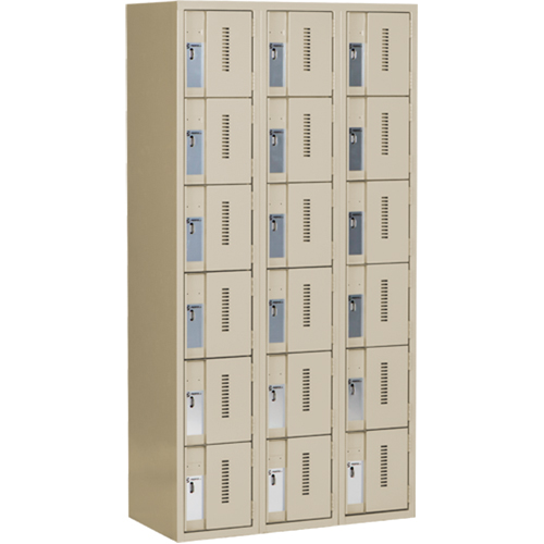 Concorde Heavy-Duty Lockers, 6 -tier, Bank of 3, 36" x 18" x 72", Steel, Beige, Welded (Assembled) Brunswick Fyr & Safety
