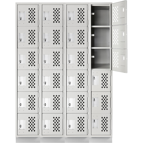 Assembled Clean Line Perforated Economy Lockers, 6 -tier, Bank of 4, 18" x 72" x 12", Steel Brunswick Fyr & Safety