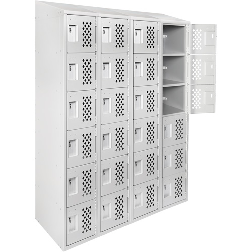 Assembled Clean Line Perforated Economy Lockers, 6 -tier, Bank of 4, 18" x 72" x 12", Steel Brunswick Fyr & Safety