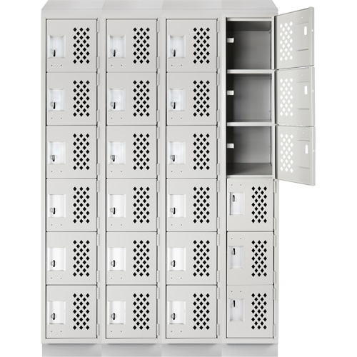 Assembled Clean Line Perforated Economy Lockers, 6 -tier, Bank of 4, 18" x 72" x 12", Steel Brunswick Fyr & Safety