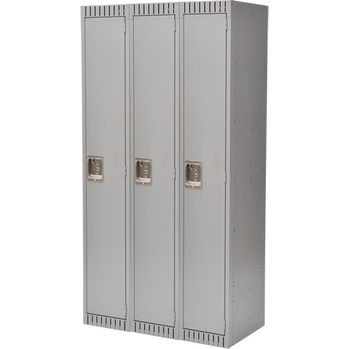 Lockers, Bank of 3, 36" x 18" x 72", Steel, Grey, Knocked Down Brunswick Fyr & Safety