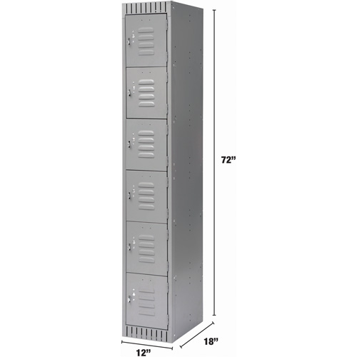 Lockers, 6 -tier, 12" x 18" x 72", Steel, Grey, Knocked Down Brunswick Fyr & Safety