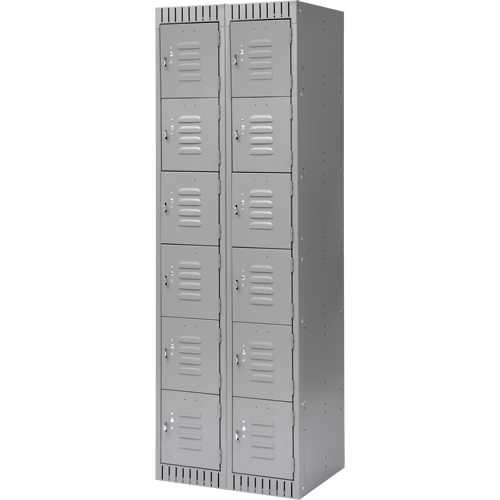 Lockers, 6 -tier, Bank of 2, 24" x 18" x 72", Steel, Grey, Knocked Down Brunswick Fyr & Safety