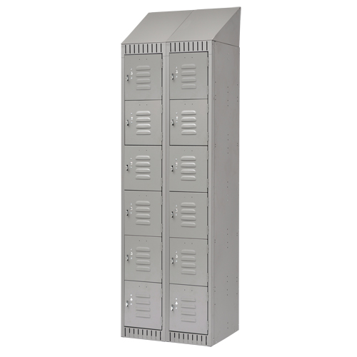 Lockers, 6 -tier, Bank of 2, 24" x 18" x 82", Steel, Grey, Knocked Down Brunswick Fyr & Safety