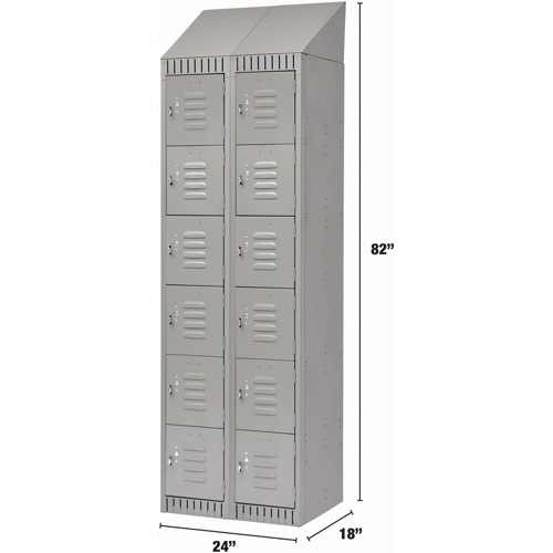 Lockers, 6 -tier, Bank of 2, 24" x 18" x 82", Steel, Grey, Knocked Down Brunswick Fyr & Safety