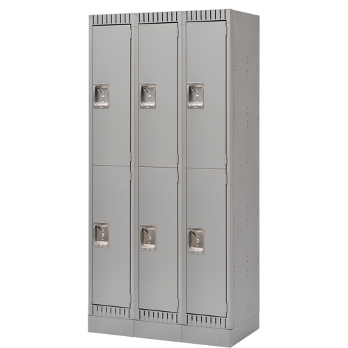 Assembled Lockers, 2 -tier, Bank of 3, 36" x 18" x 72", Steel, Grey, Rivet (Assembled) Brunswick Fyr & Safety