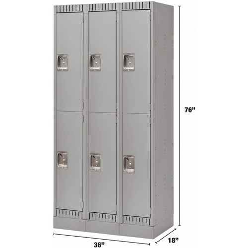 Lockers, 2 -tier, Bank of 3, 36" x 18" x 76", Steel, Grey, Knocked Down Brunswick Fyr & Safety