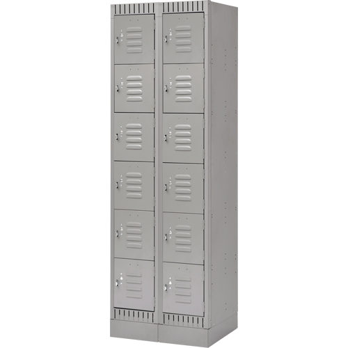 Lockers, 6 -tier, Bank of 2, 24" x 18" x 76", Steel, Grey, Knocked Down Brunswick Fyr & Safety