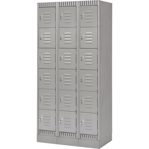 Lockers, 6 -tier, Bank of 3, 36" x 18" x 76", Steel, Grey, Knocked Down Brunswick Fyr & Safety