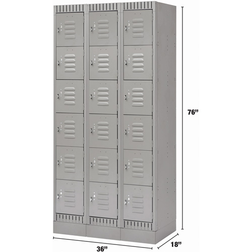 Lockers, 6 -tier, Bank of 3, 36" x 18" x 76", Steel, Grey, Knocked Down Brunswick Fyr & Safety