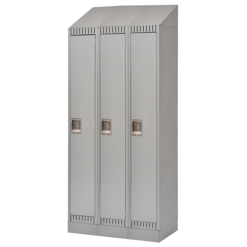 Lockers, Bank of 3, 36" x 18" x 86", Steel, Grey, Knocked Down Brunswick Fyr & Safety