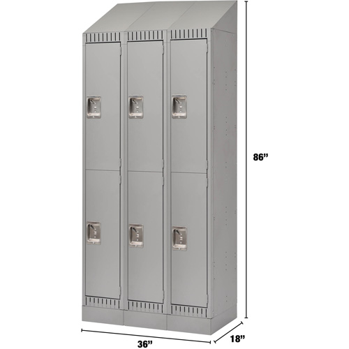 Lockers, 2 -tier, Bank of 3, 36" x 18" x 86", Steel, Grey, Knocked Down Brunswick Fyr & Safety