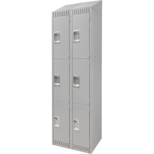 Lockers, 3 -tier, Bank of 2, 24" x 18" x 82", Steel, Grey, Knocked Down Brunswick Fyr & Safety