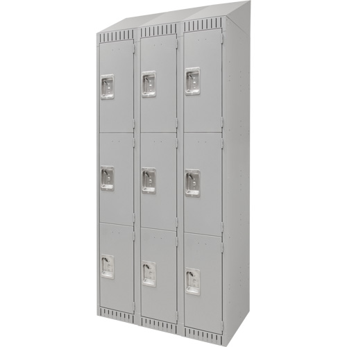 Lockers, 3 -tier, Bank of 3, 36" x 18" x 82", Steel, Grey, Knocked Down Brunswick Fyr & Safety