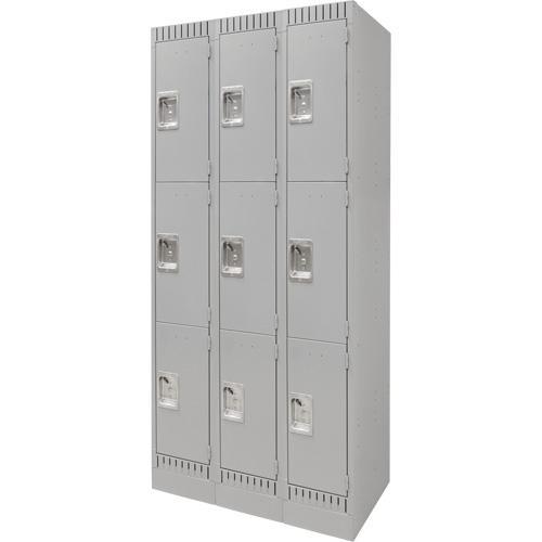 Casiers, 3 niveaux, Bloc de 3, 36" x 18" x 76", Acier, Gris, D&eacute;mont&eacute; Brunswick Fyr & Safety