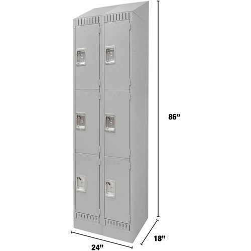 Lockers, 3 -tier, Bank of 2, 24" x 18" x 86", Steel, Grey, Knocked Down Brunswick Fyr & Safety