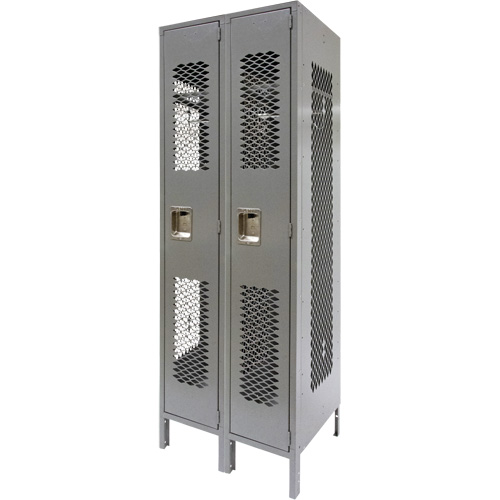 Vented Lockers, Bank of 2, 24" x 18" x 78", Steel, Grey, Knocked Down, Perforated Brunswick Fyr & Safety