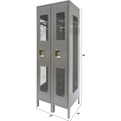 Vented Lockers, Bank of 2, 24" x 18" x 78", Steel, Grey, Knocked Down, Perforated Brunswick Fyr & Safety