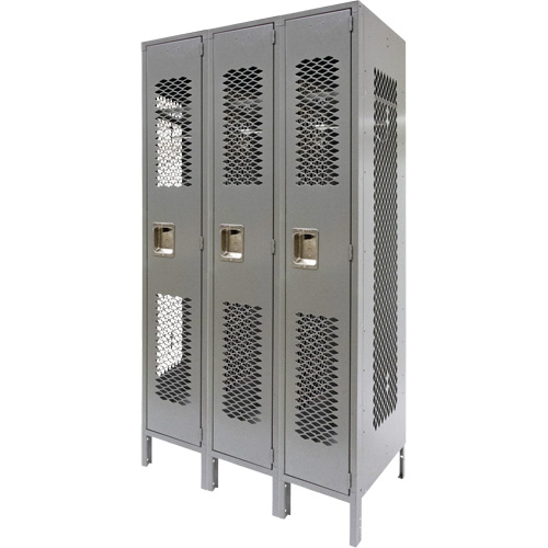 Casiers ventil&eacute;s, Bloc de 3, 36" x 18" x 78", Acier, Gris, D&eacute;mont&eacute;, Perfor&eacute; Brunswick Fyr & Safety