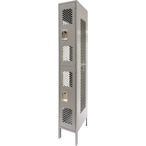 Casiers ventil&eacute;s, 2 niveaux, 12" x 18" x 78", Acier, Gris, D&eacute;mont&eacute;, Perfor&eacute; Brunswick Fyr & Safety